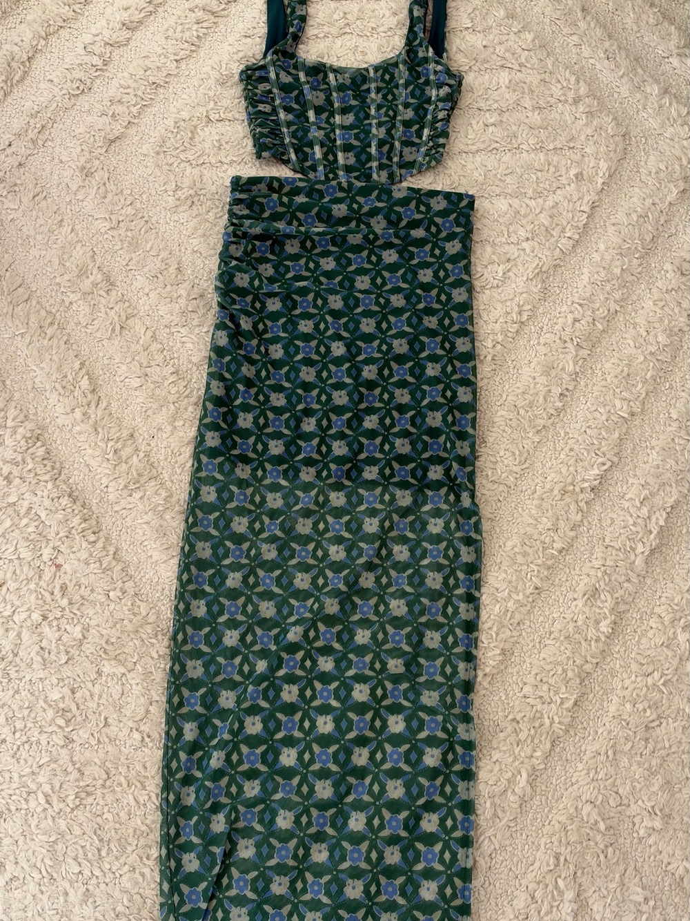 Free People Green Patterned Two-Piece Maxi Set